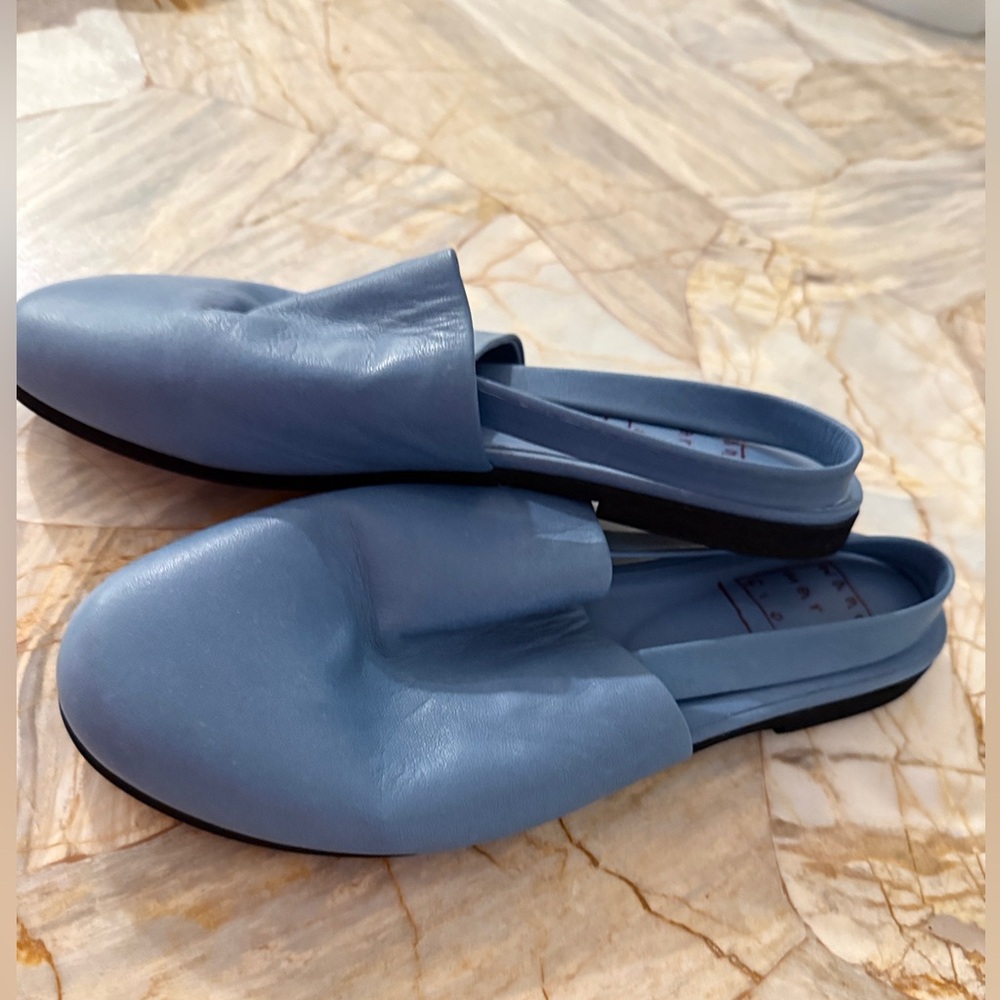Wanna Maria Fiori Blue Leather Slingback Mules Flats Made in Italy Size 37
